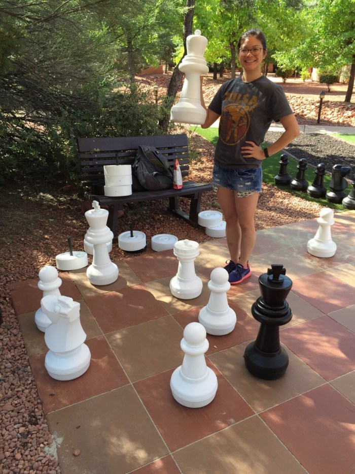 So first off, in the morning as we were packing up the car getting ready to drive to Page, AZ. Brian locked the keys in the trunk. So had to wait for help. While we waited, played a game of semi-ilfe sized chess. I won :)