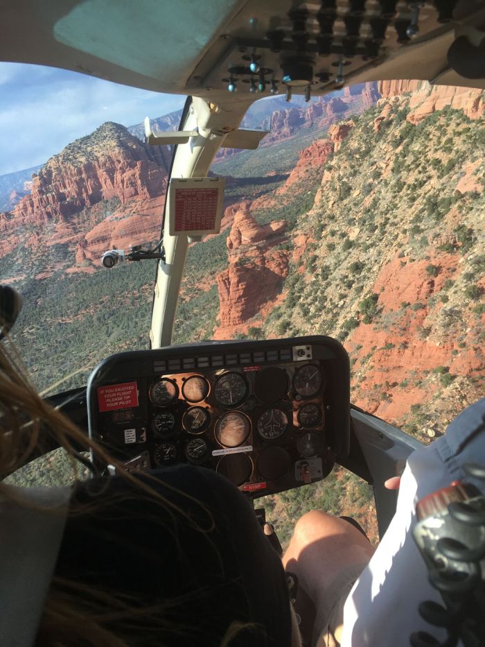 Up front in the helicopter