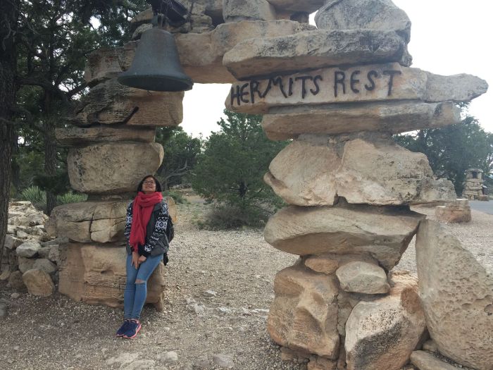 Hermit's Rest - a historic landmark. There are viewpoints all along the trail there, but didn't spend much time. I think we were pretty exhausted. Taking the shuttle bus took about an hour to get there from where we were.