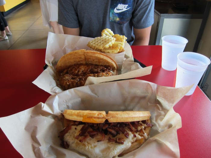 Next morning we got some breakfast at Bruxie's. Waffle sandwiches! Was so delicious. And then, off we go to San Diego!