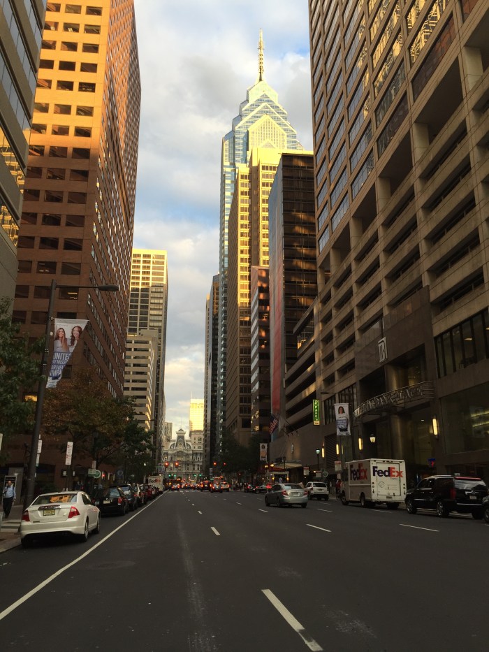 Sunsets create golden buildings.